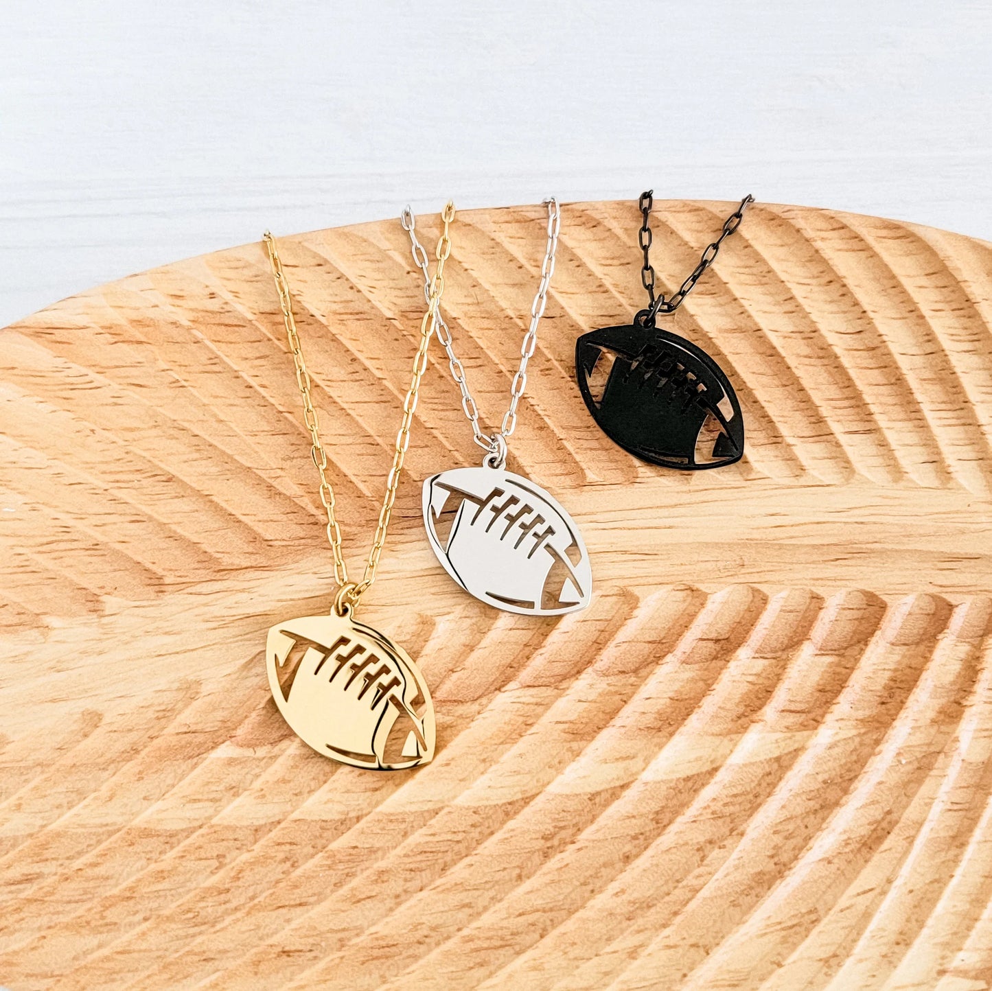 Football Pendant Necklace | Silver, Gold| Personalized Sports Jewelry