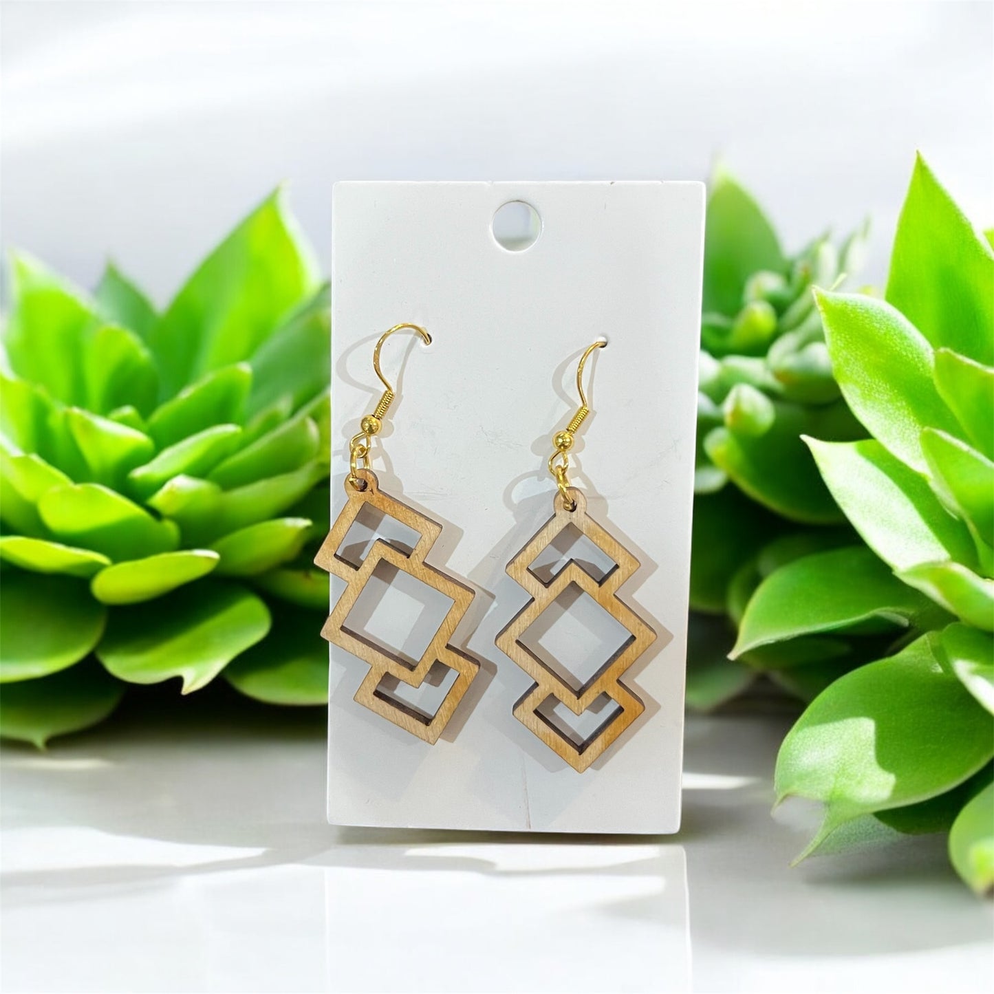 Double Diamond Wood Earrings