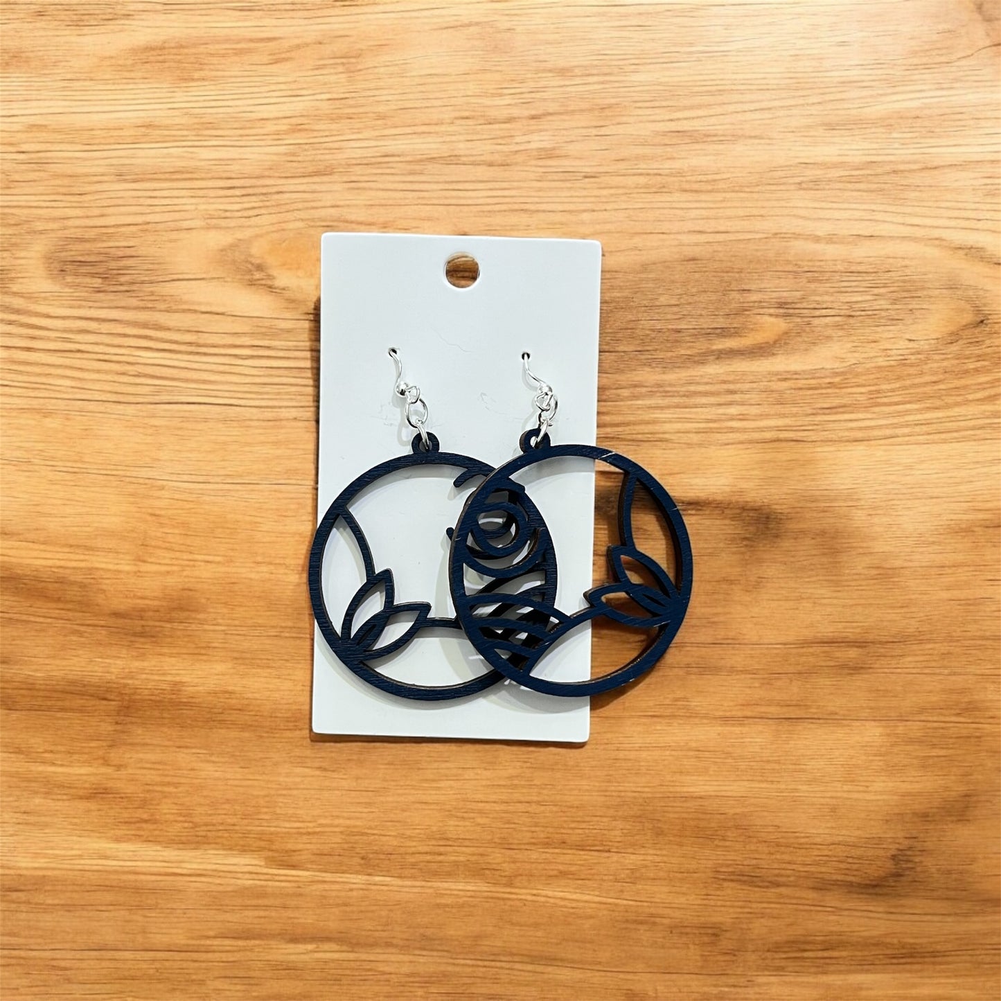 Navy Floral Circle Cutout Earrings