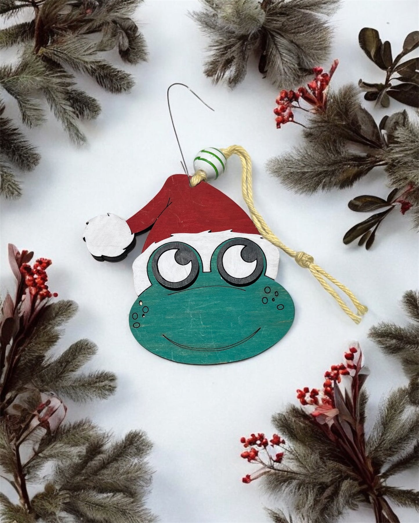 Santa Frog Ornament - Hand Painted Holiday Decoration