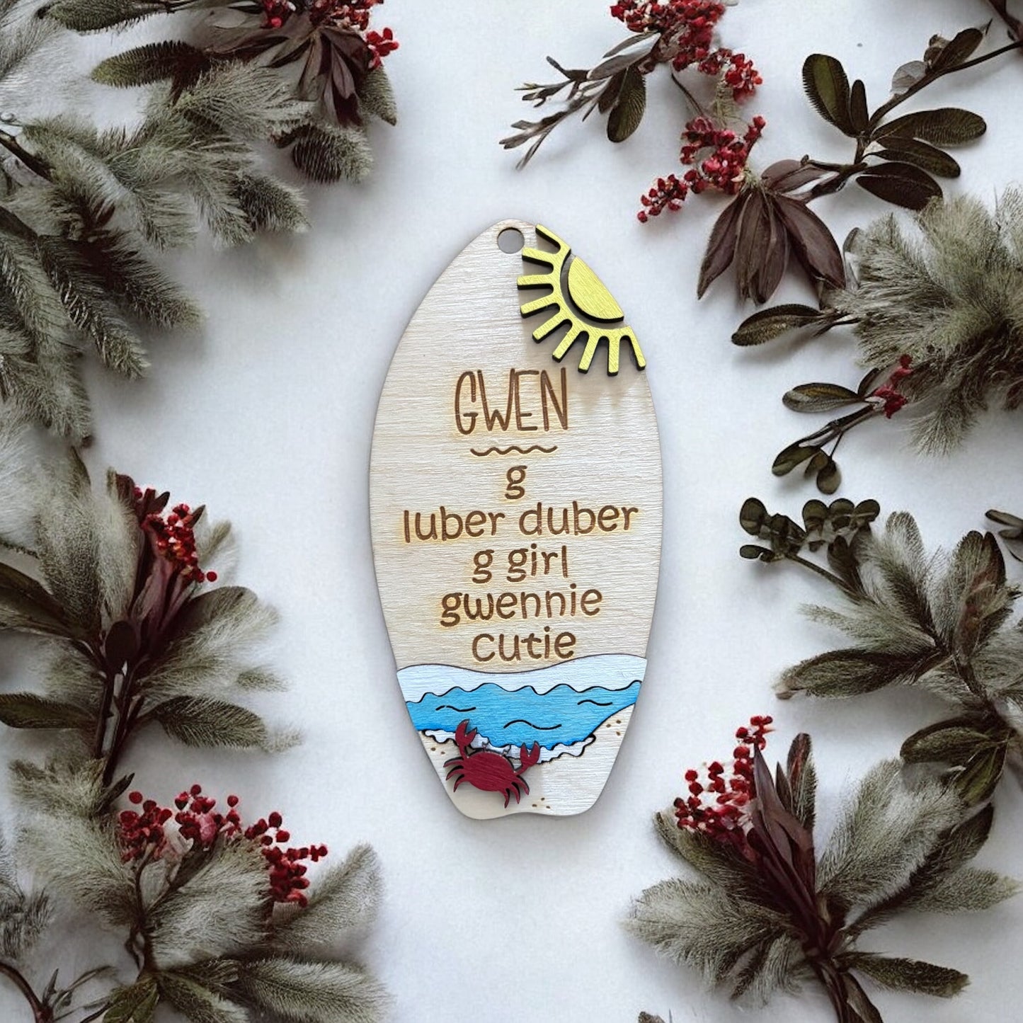 Personalized Surfboard Name Ornament