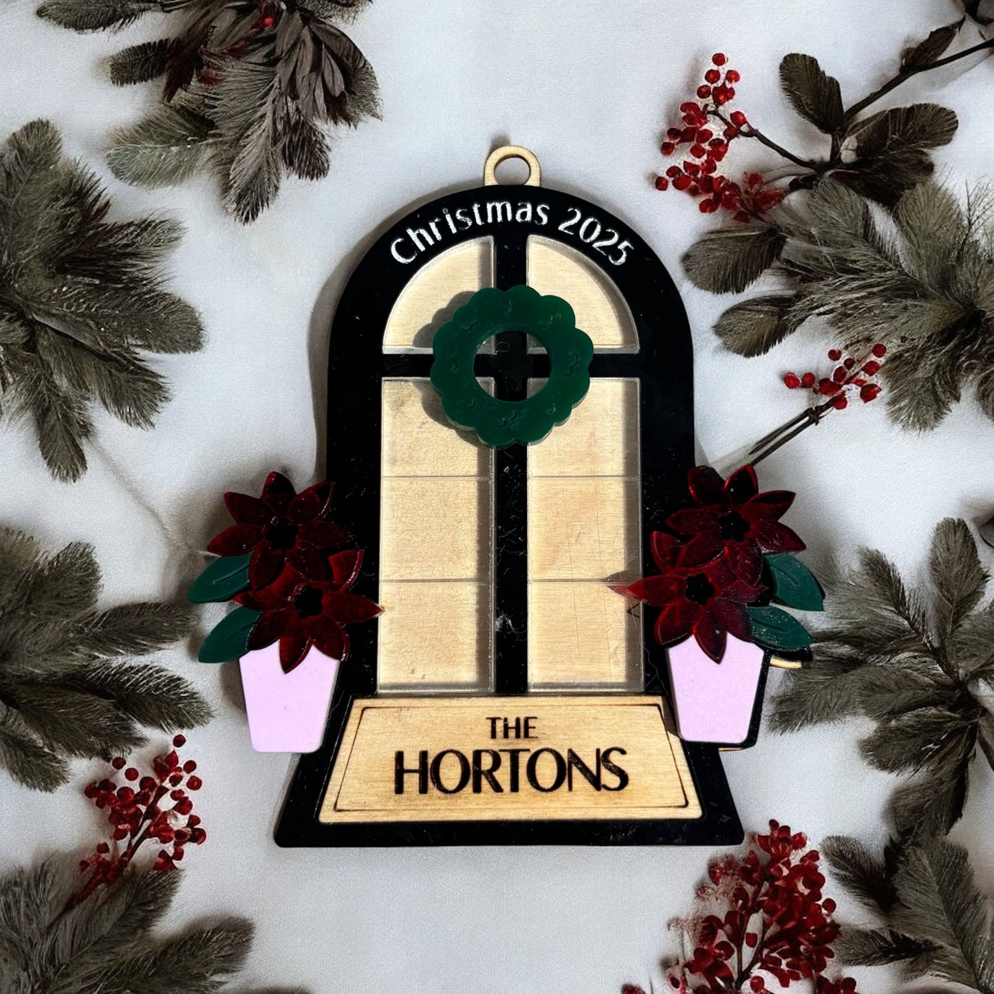 Personalized Window Frame Christmas Ornament 2025 – “The Hortons” Style