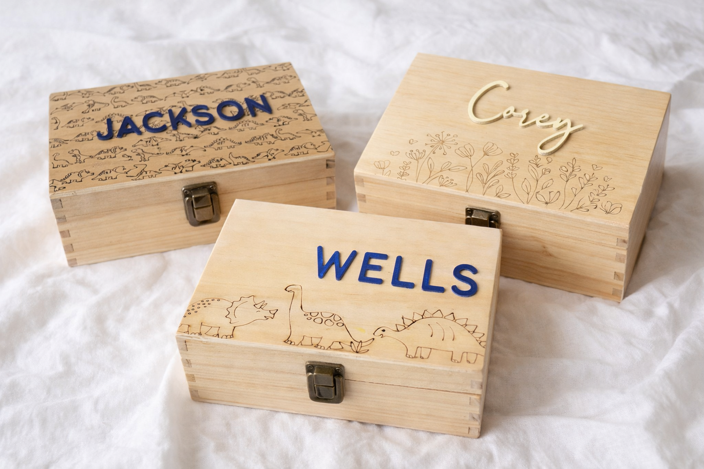 Personalized Memory Keepsake Box, Wildflower, Dinosaur, Custom
