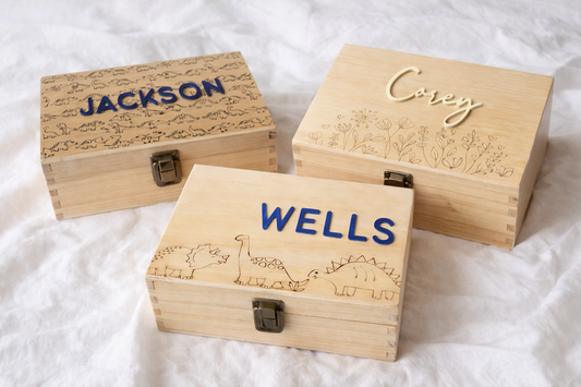 Personalized Memory Keepsake Box, Wildflower, Dinosaur, Custom