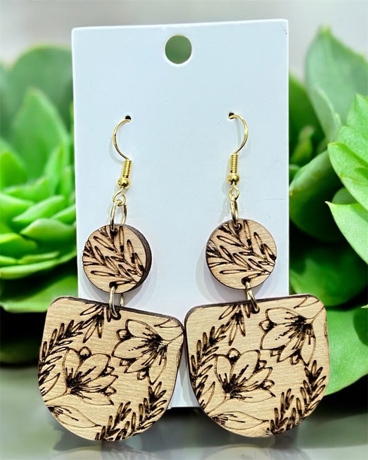Engraved Floral Drop Earrings