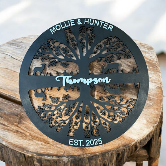 Personalized Family Wedding Tree Sign - Custom First Names, Last Name, and Established Date