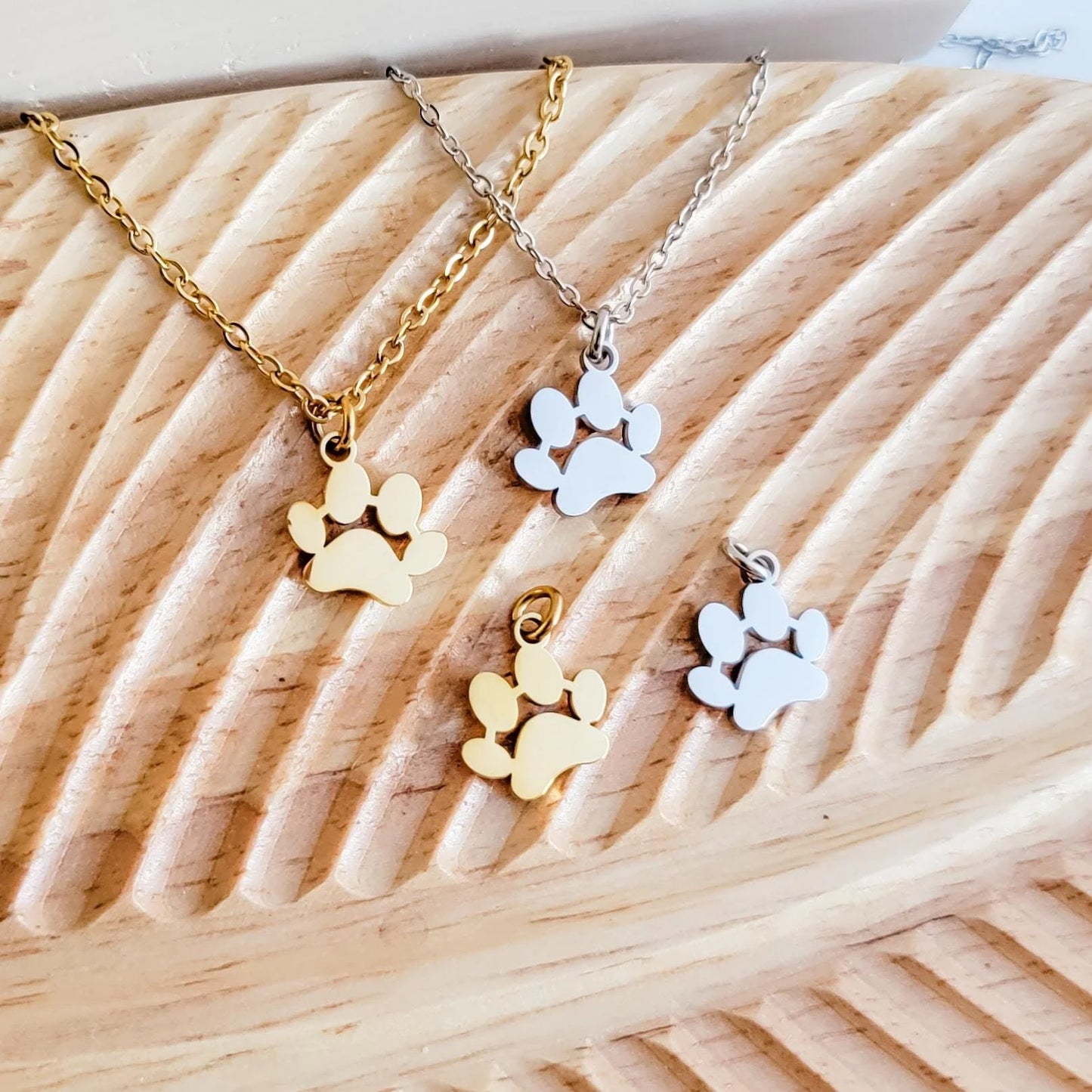 Petite Paw Print Necklace (Silver or Gold) with Optional Extra Charms