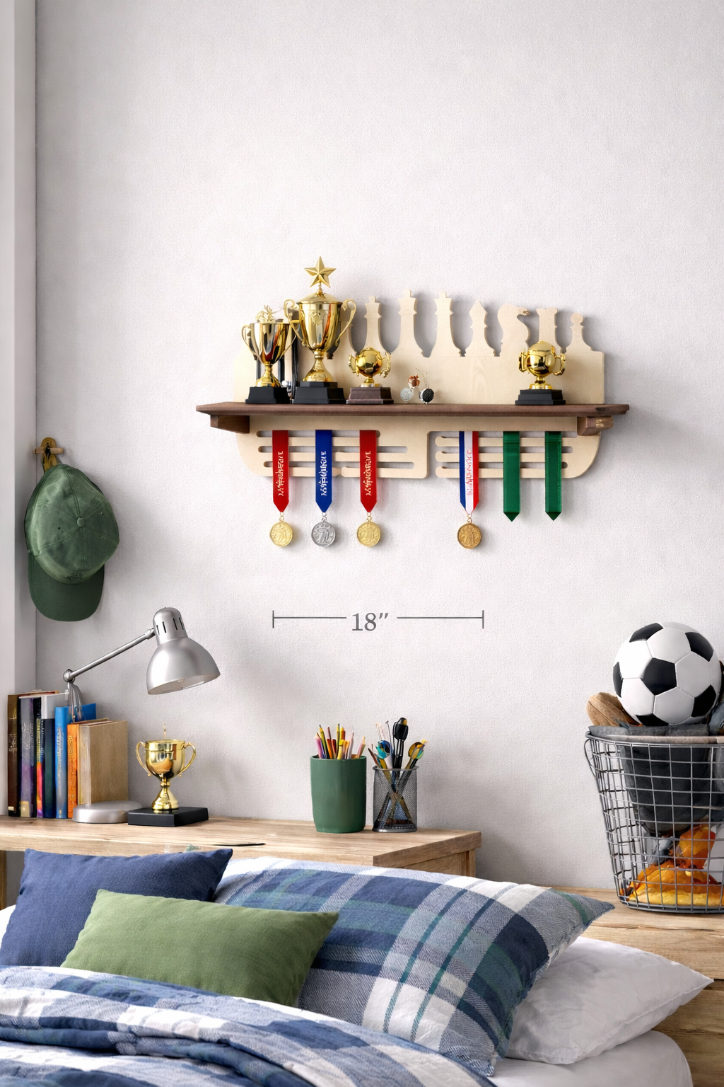 Trophy and Medal Display Shelf
Chess Design
Natural Wood or Black Finish