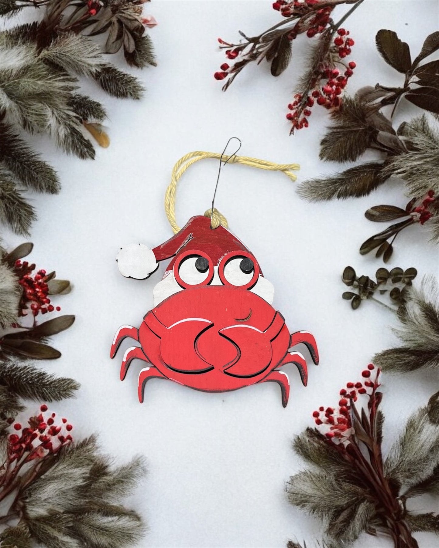 Santa Crab Ornament - Coastal Christmas Decor