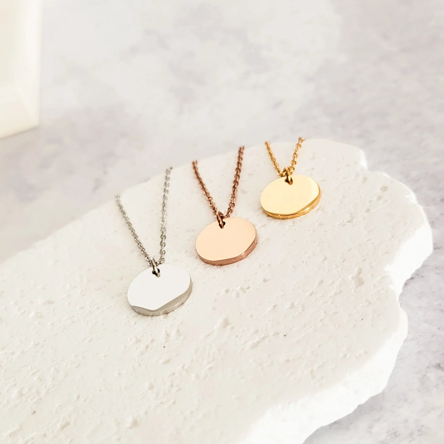 15mm Disc Necklace | Silver, Gold, or Rose Gold | Personalized Necklace with Optional Add On Discs