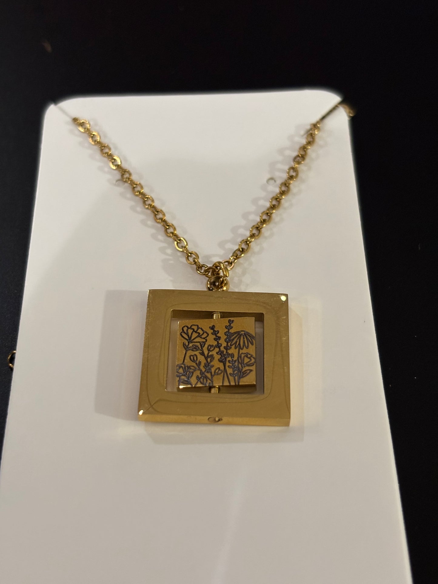 Rotating Square Necklace | Silver or 14k Gold