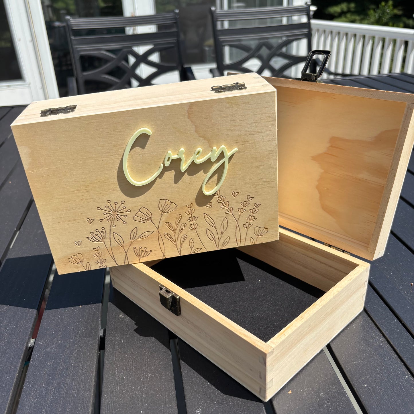 Personalized Memory Keepsake Box, Wildflower, Dinosaur, Custom