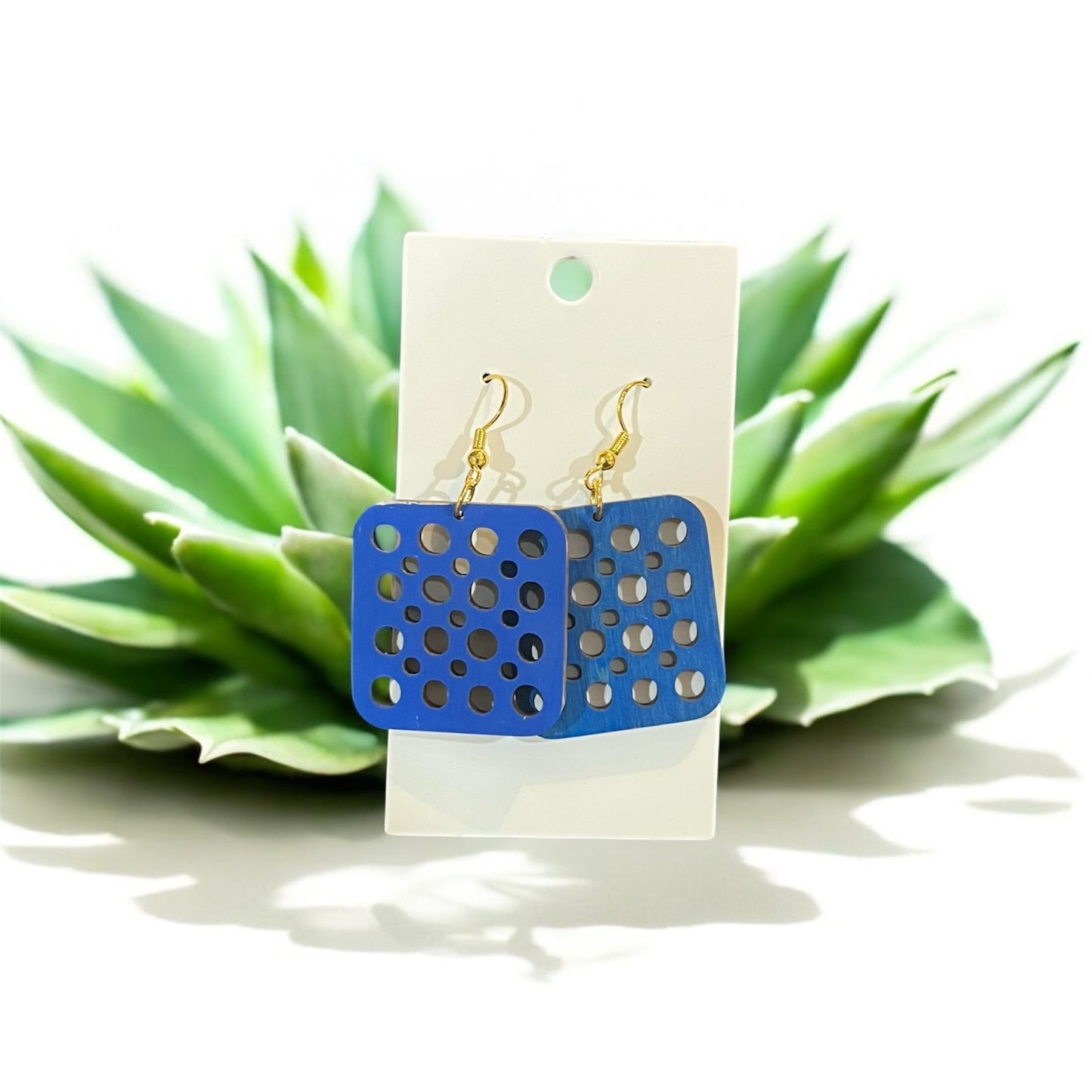 Blue Dotted Square Earrings