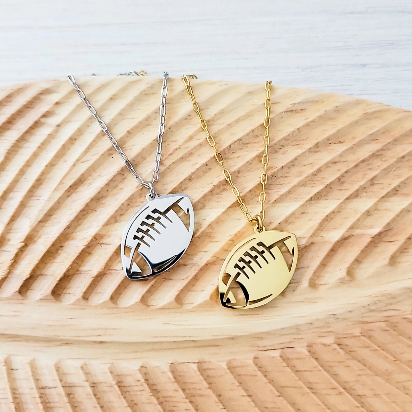 Football Pendant Necklace | Silver, Gold| Personalized Sports Jewelry