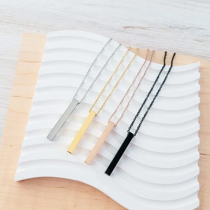 Engravable Vertical Bar Necklace | Stainless Steel | Silver, Gold, or Rose Gold