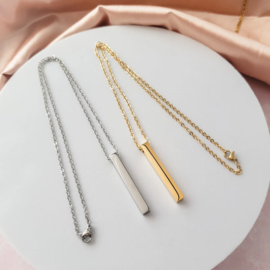 Engravable Vertical Bar Necklace | Stainless Steel | Silver, Gold, or Rose Gold
