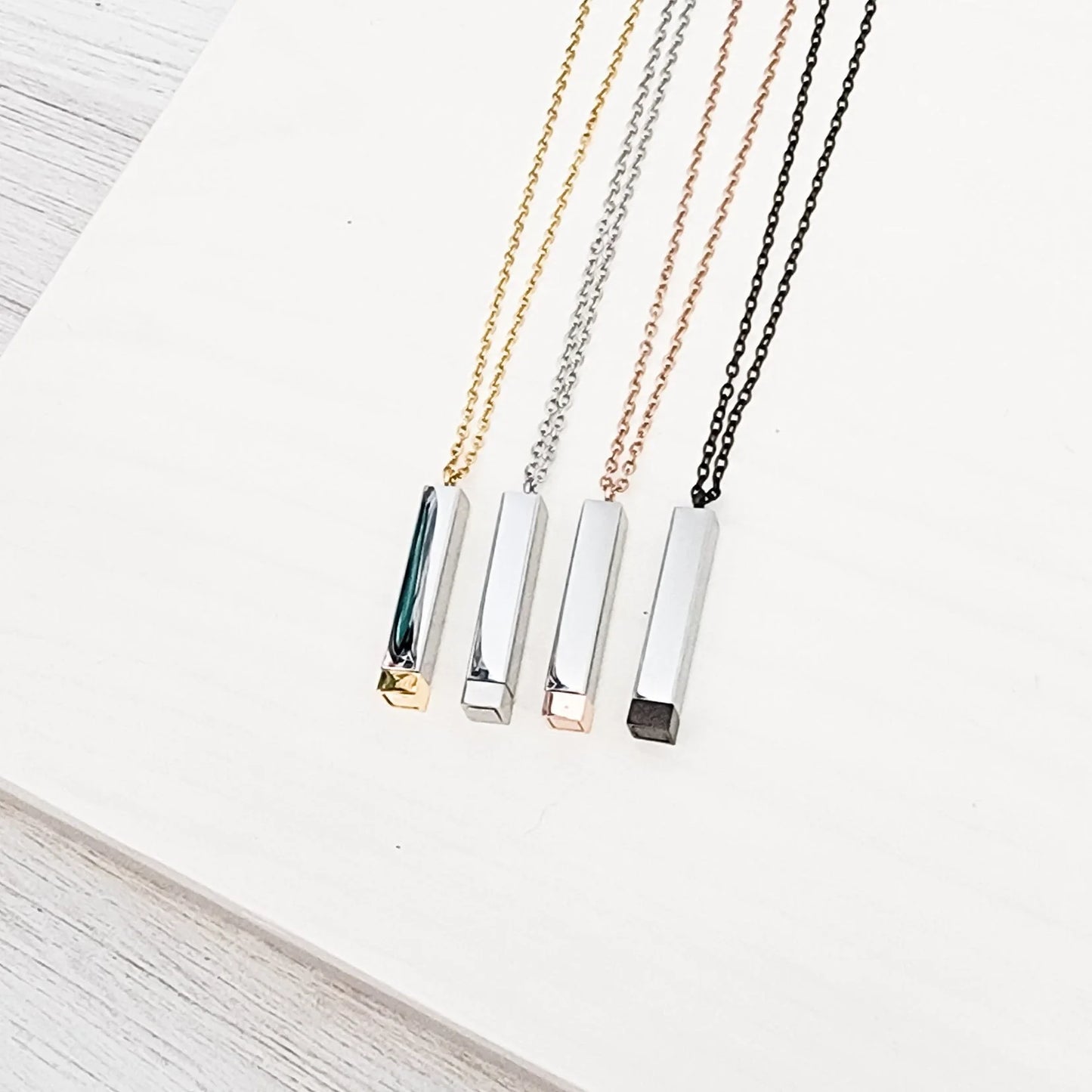 Hidden Message Bar Necklace | Mixed Metal Cylinder Pendant | Personalized Secret Message Jewelry