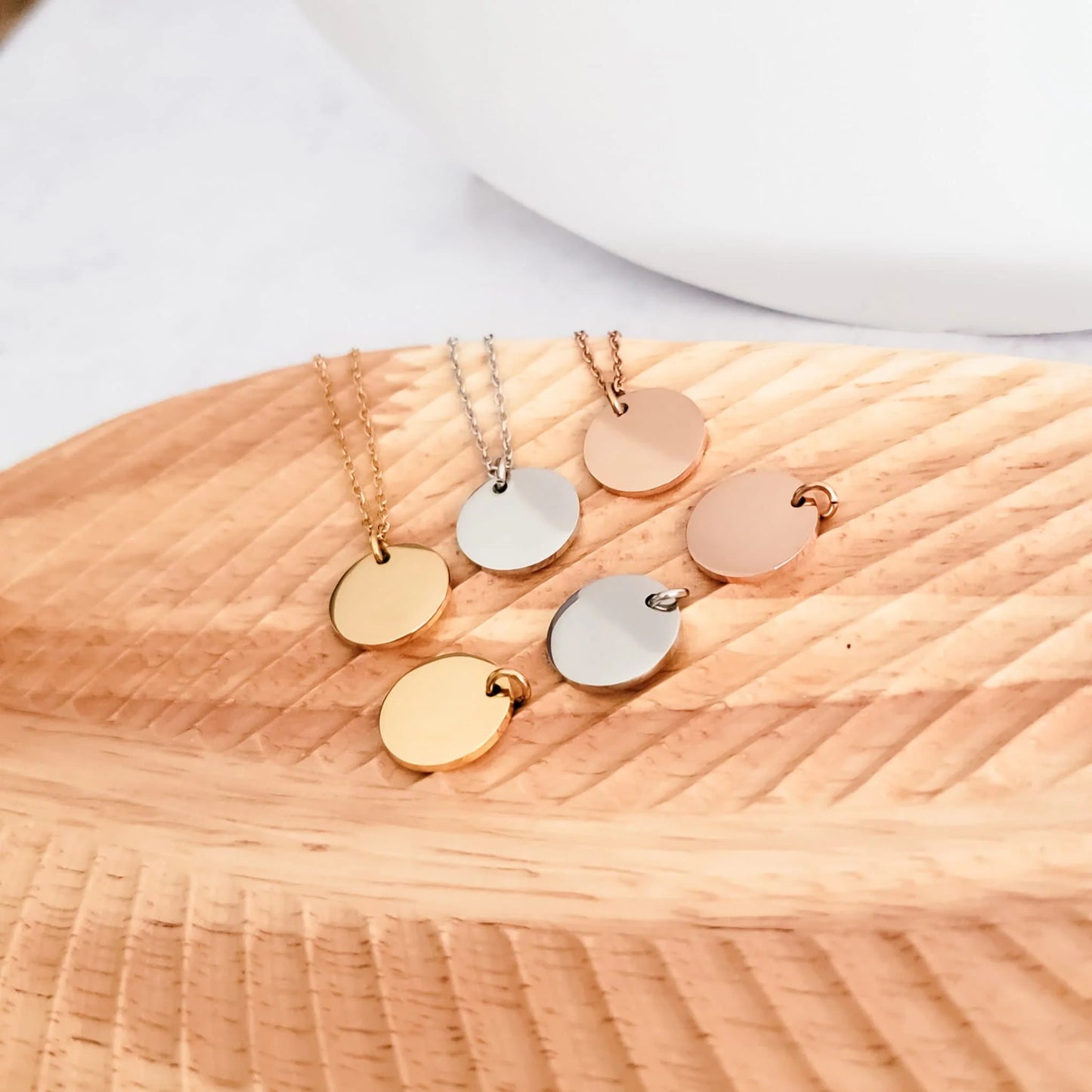 15mm Disc Necklace | Silver, Gold, or Rose Gold | Personalized Necklace with Optional Add On Discs