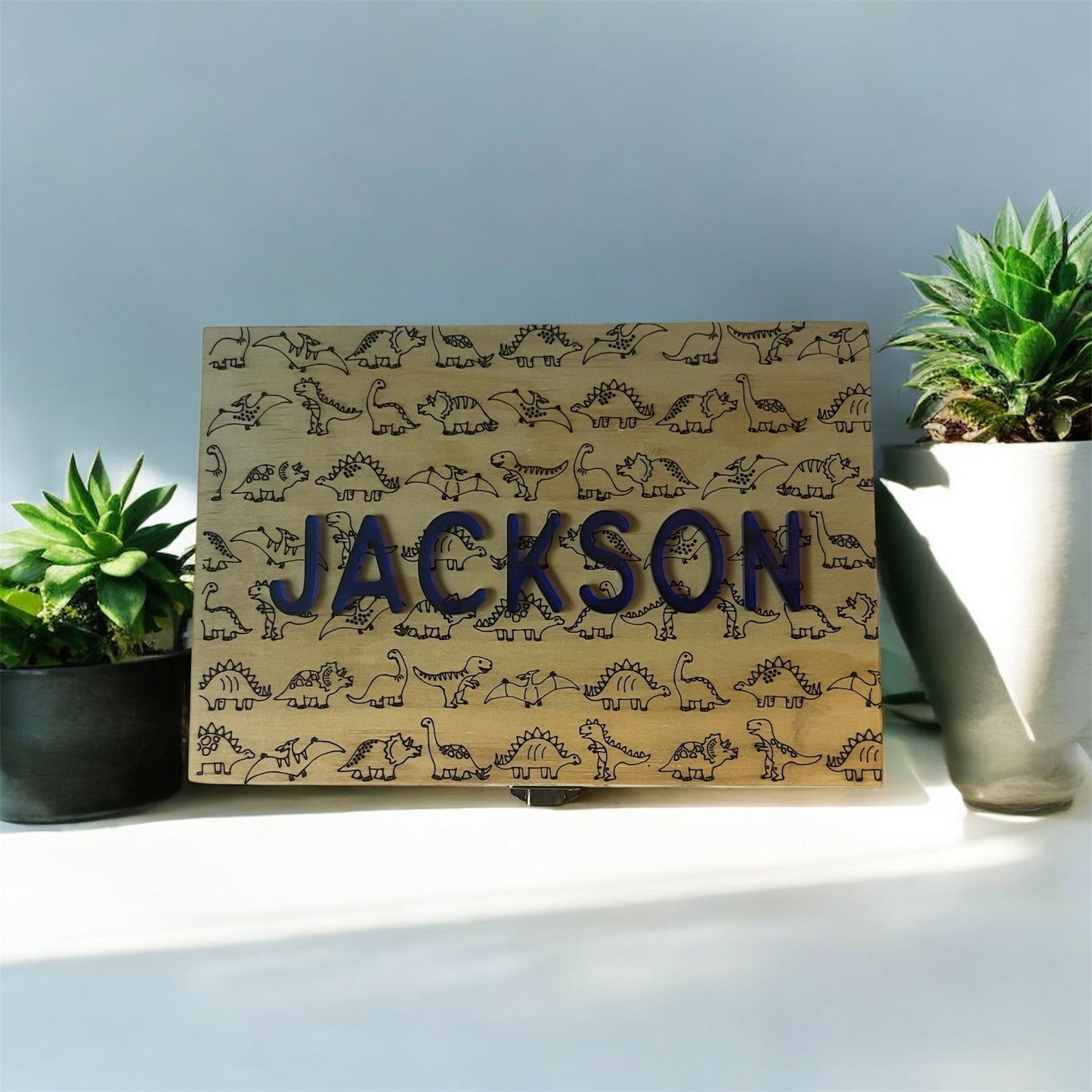 Personalized Memory Keepsake Box, Wildflower, Dinosaur, Custom