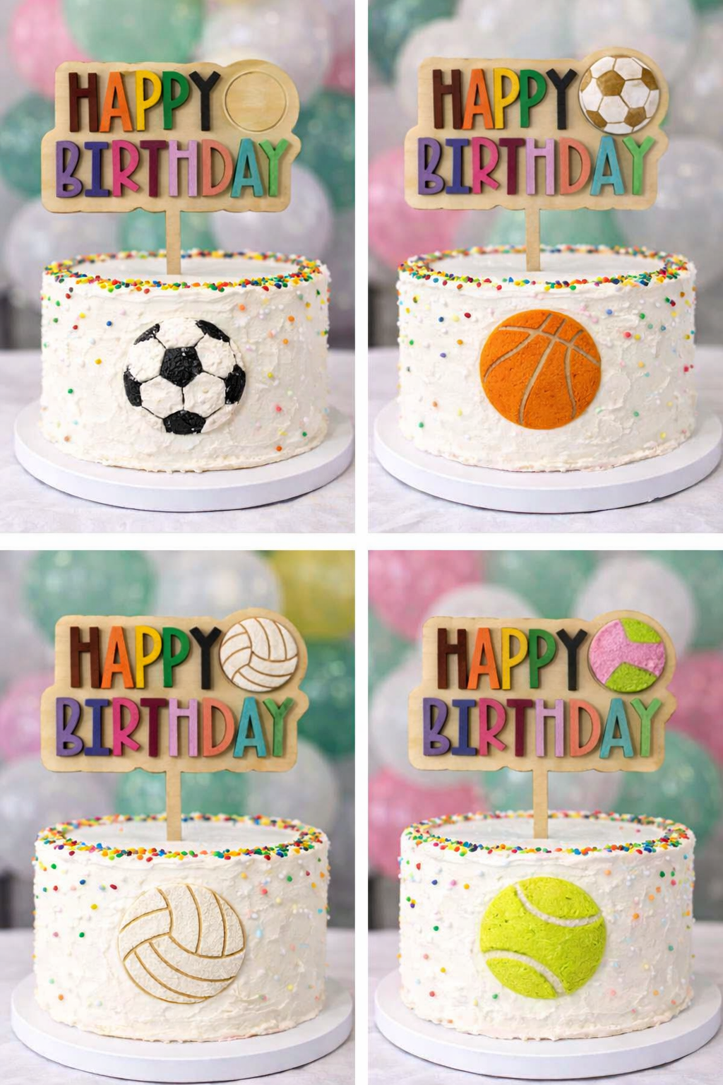 Happy Birthday Sports Ball Cake Topper
Basketball, Soccer, Baseball, Volleyball, Tennis