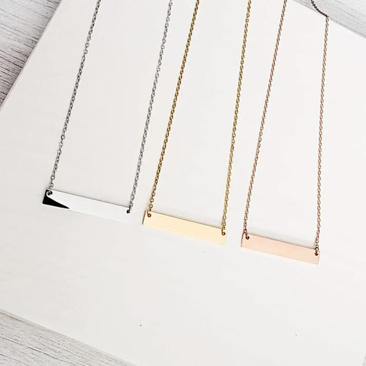 Personalize Horizontal Bar Necklace | Stainless Steel | Silver, Gold, or Rose Gold
