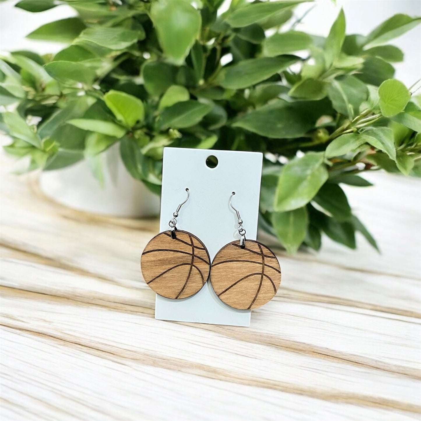 Wood Basketball Earrings - Lightweight & Sporty