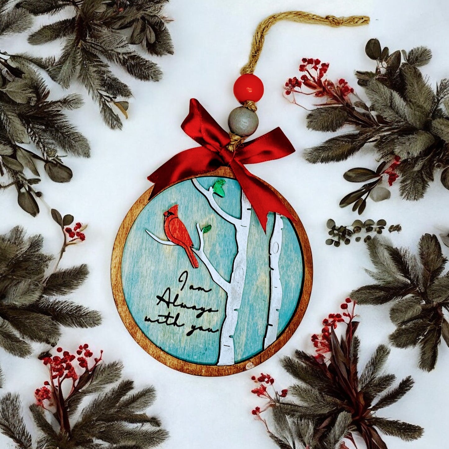 Cardinal Memorial Ornament – “I Am Always With You”
Handcrafted Wood Layered Keepsake