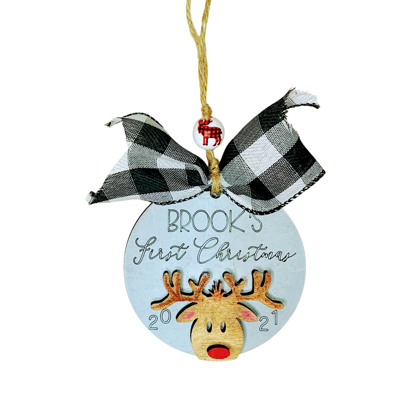 Baby’s First Christmas Reindeer Ornament – Personalized