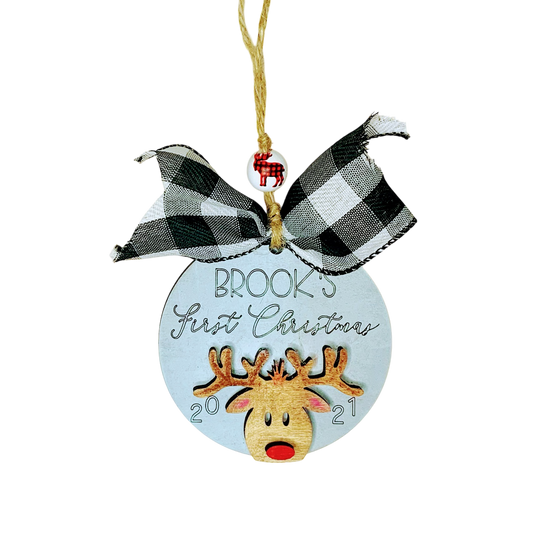Baby’s First Christmas Reindeer Ornament – Personalized