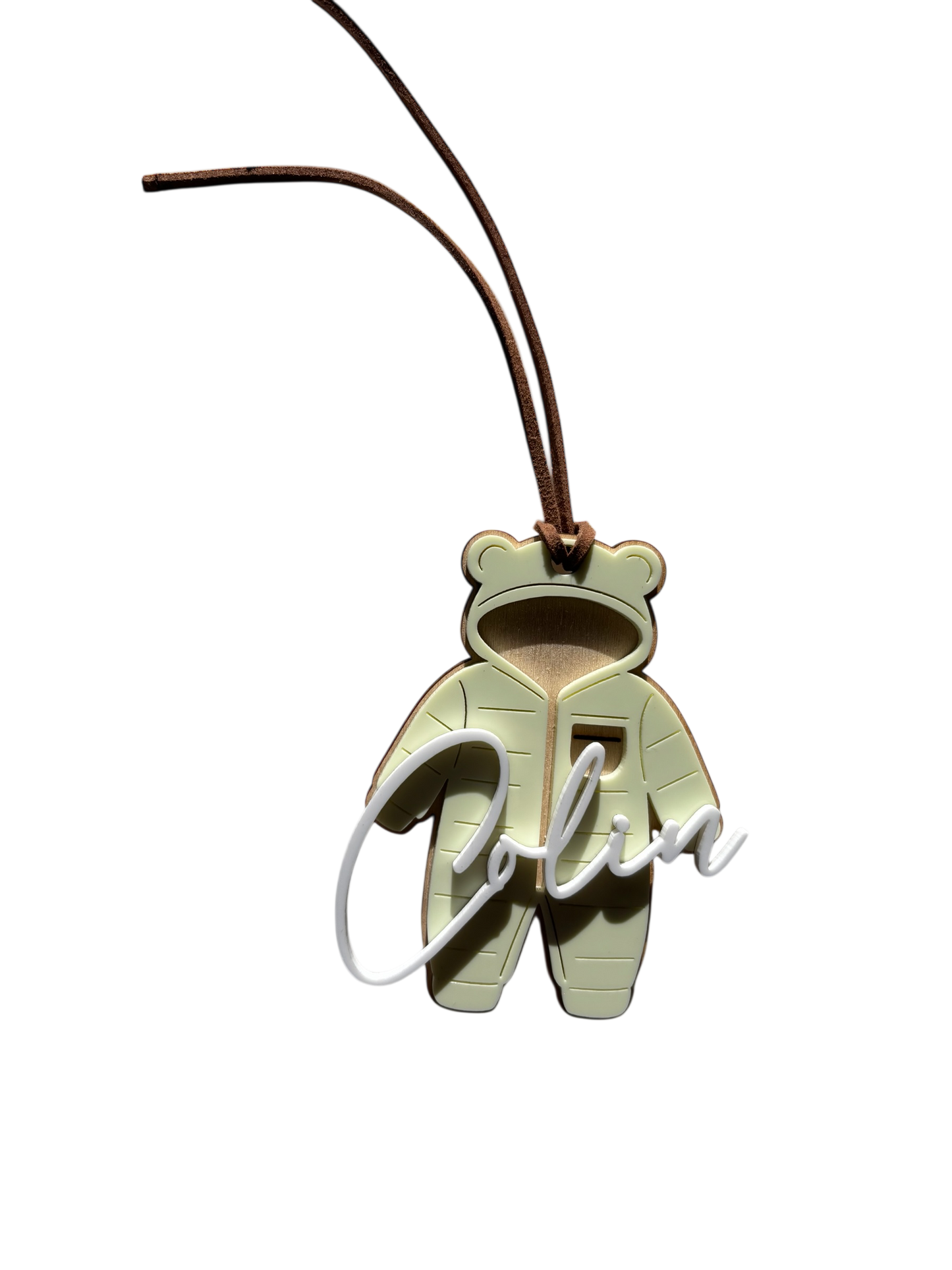 Personalized Baby Snowsuit Ornament – Custom Name Tag • Laser Engraved Keepsake