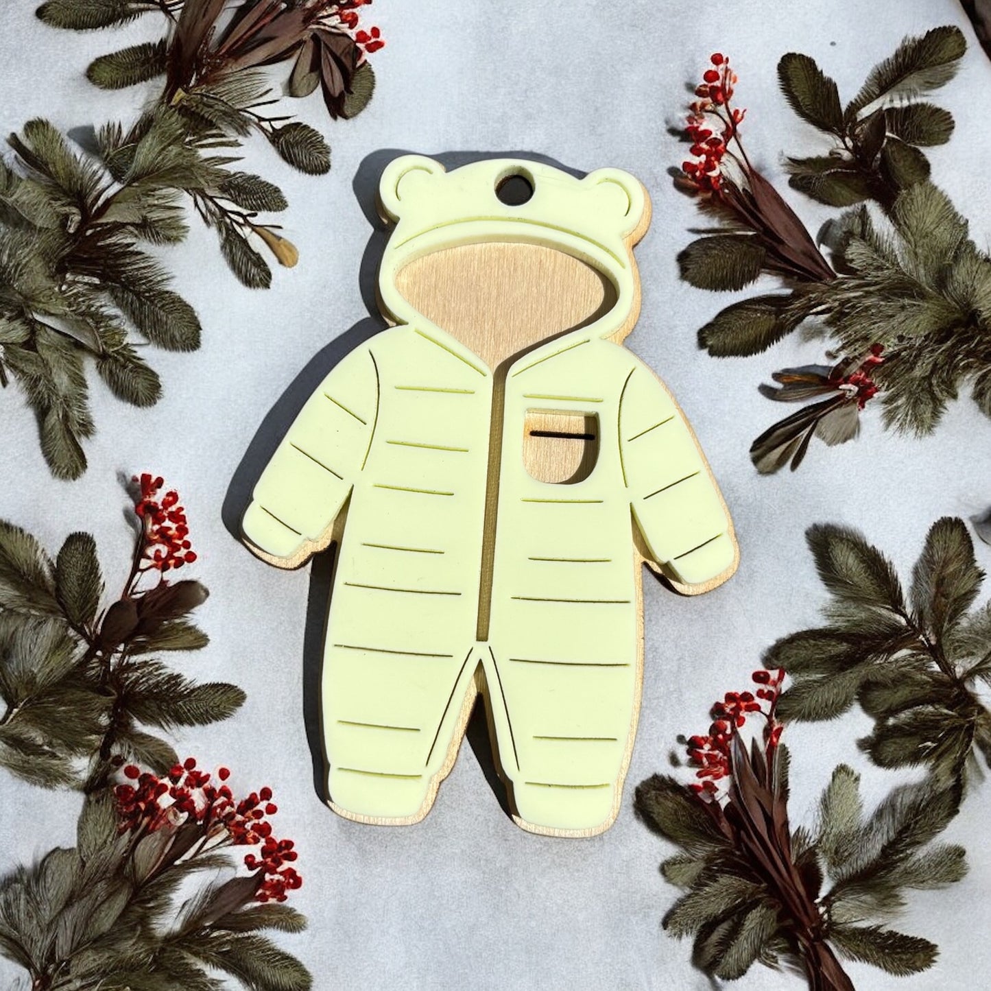 Personalized Baby Snowsuit Ornament – Custom Name Tag • Laser Engraved Keepsake
