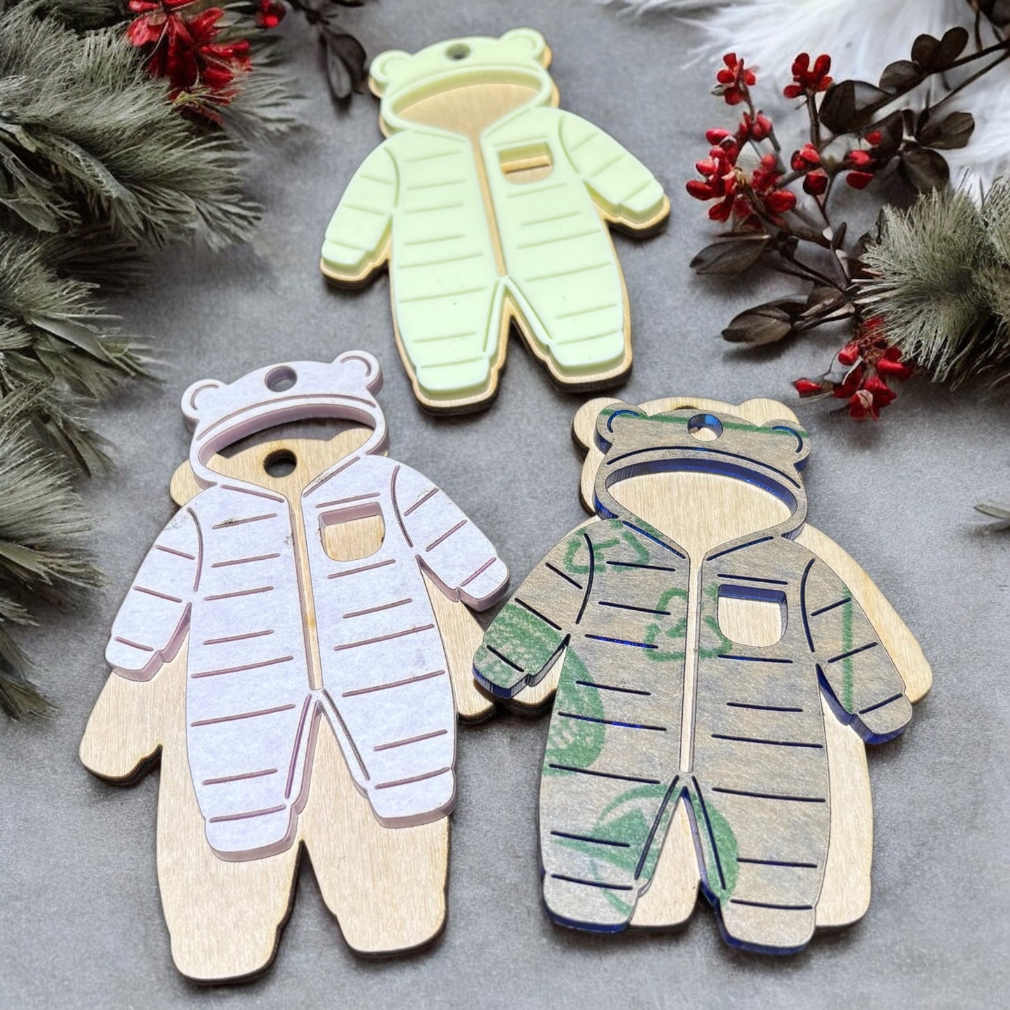Personalized Baby Snowsuit Ornament – Custom Name Tag • Laser Engraved Keepsake