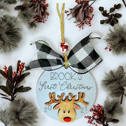 Baby’s First Christmas Reindeer Ornament – Personalized